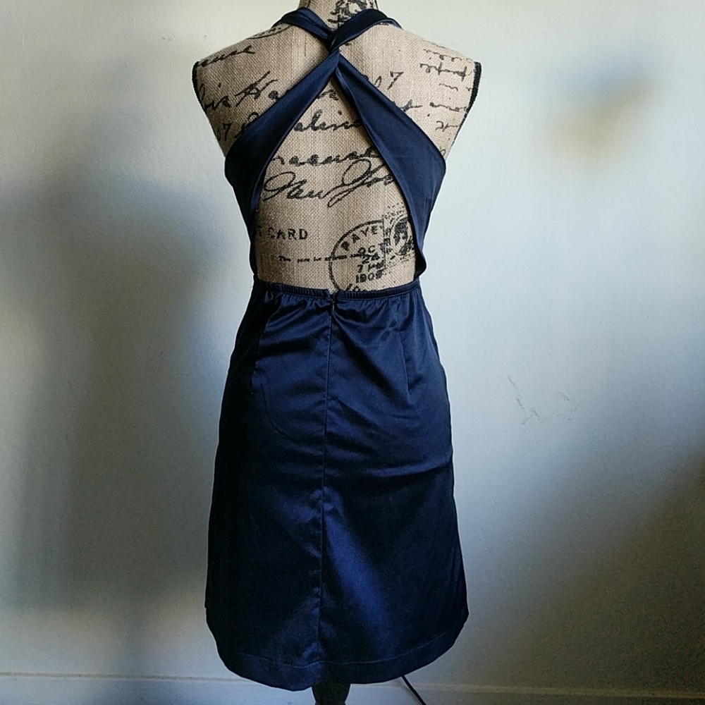 NWT Forever 21 Navy Satin Dress w Sexy Cross Back